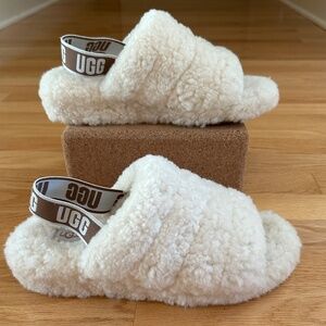 UGG Fluff Yeah Slide Slingback Strap Platform Slippers White Size 10